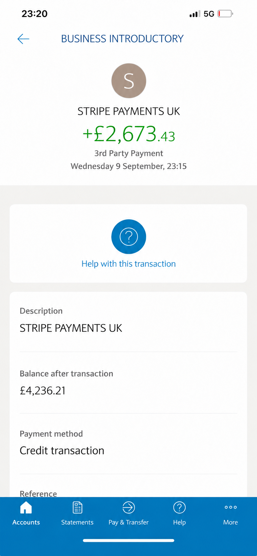 £2,673.43 ecommerce payment received