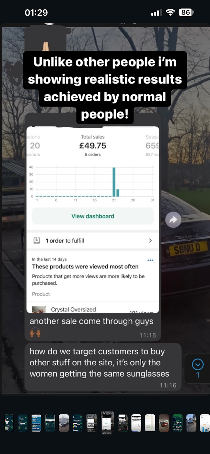 Student dashboard showing first orders and a conversation about improving the store
